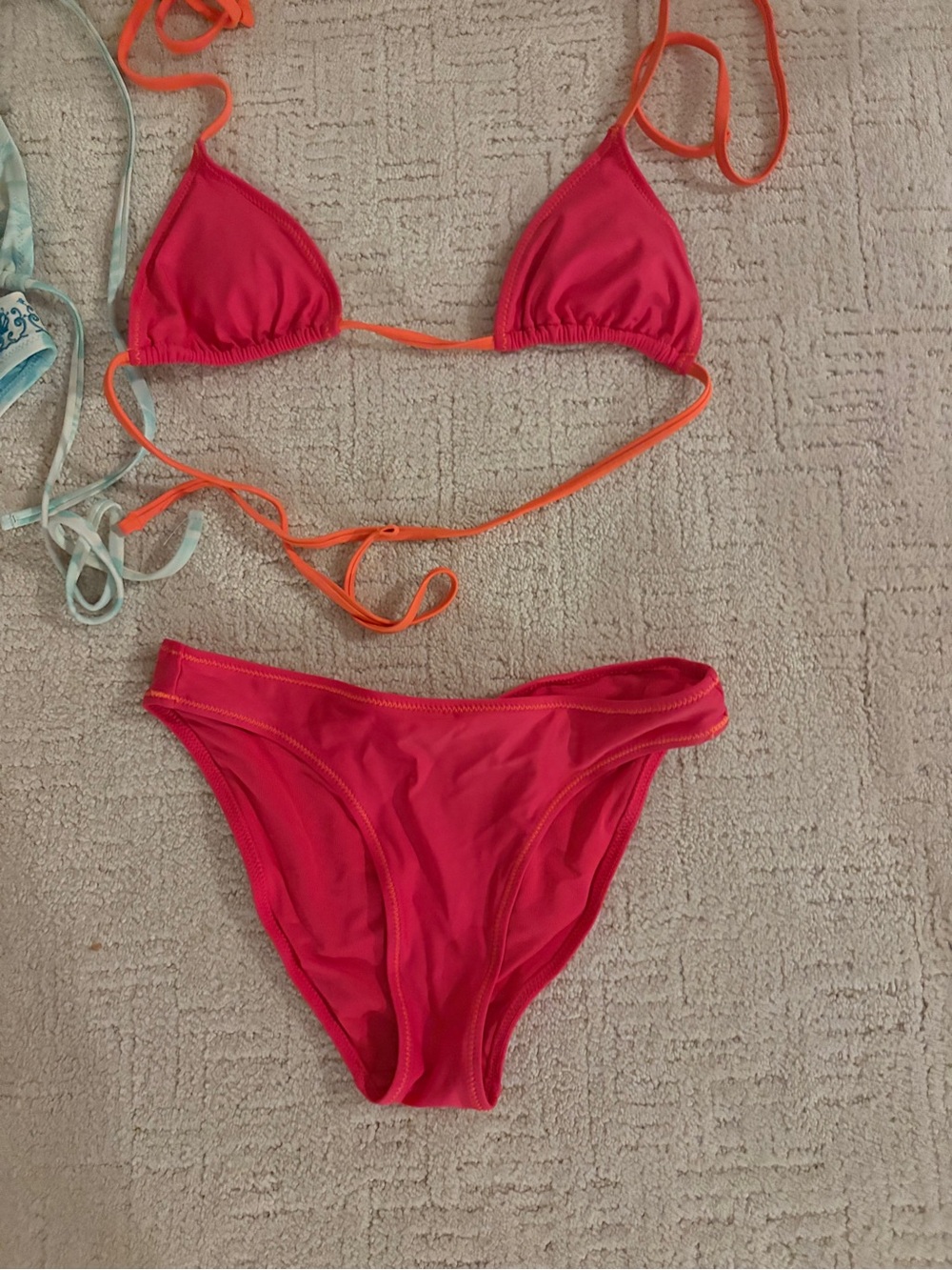 aerie Pink Triangle Bikini with Orange Tie Straps
